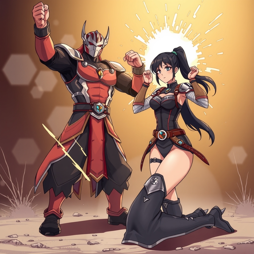 masked transformation hero wins pose defeated female warrior by Générateur d'images par IA gratuit - Aucune connexion nécessaire✨ | AIGAZOU