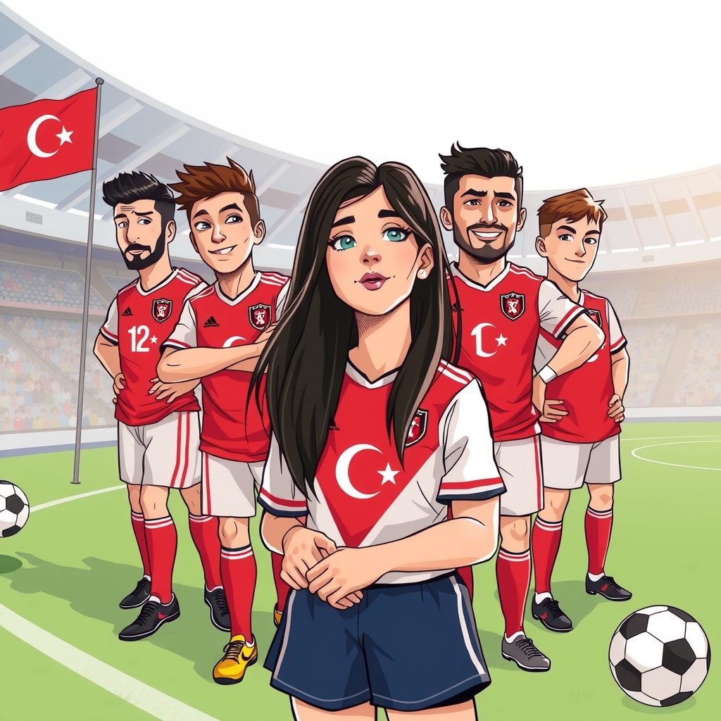 several turkish national football players and a girl with dark hair by मुफ्त एआई छवि जनरेटर - बिना लॉगिन के✨ | AIGAZOU