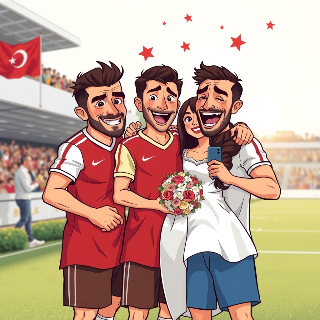 several 5 turkish footballers and a girl with dark hair extremely funny together getting married by मुफ्त एआई छवि जनरेटर - बिना लॉगिन के✨ | AIGAZOU