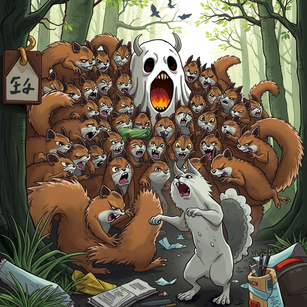 thousands of squirrels become a scary ghost to frighten dogs because the forest is full of garbage by मुफ्त एआई छवि जनरेटर - बिना लॉगिन के✨ | AIGAZOU