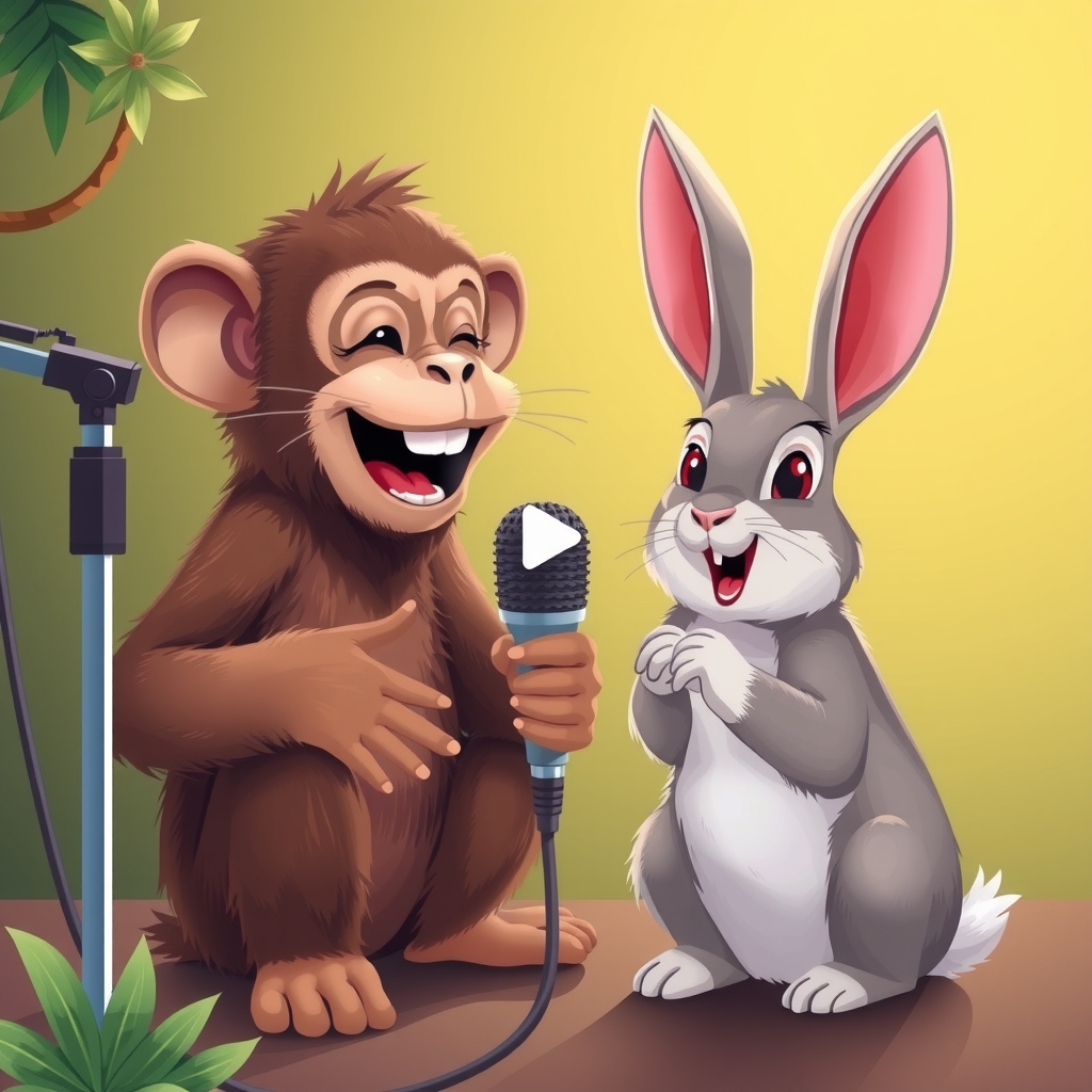 monkeys and rabbits singing in front of a microphone by मुफ्त एआई छवि जनरेटर - बिना लॉगिन के✨ | AIGAZOU