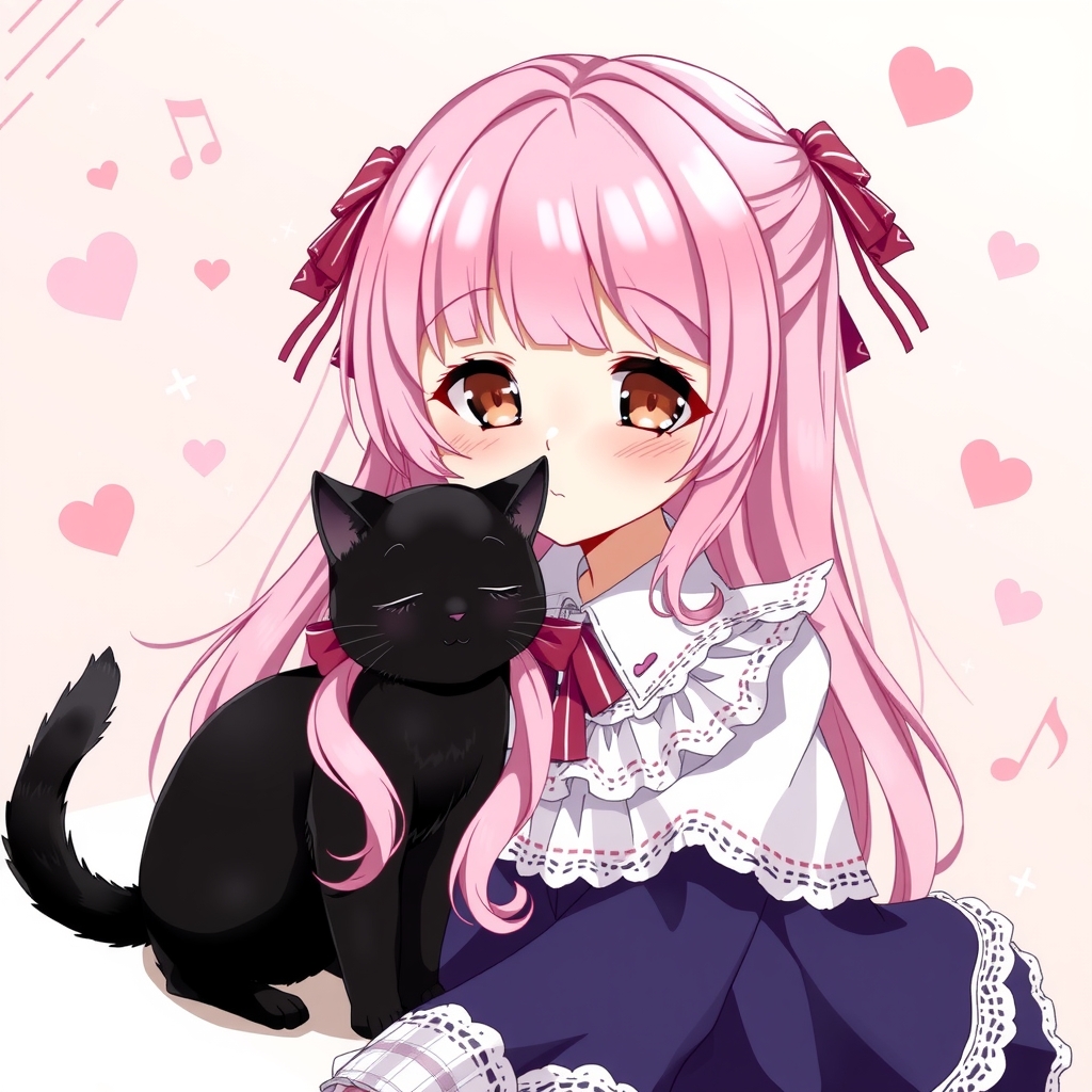 girl with pink hair and black cat by Générateur d'images par IA gratuit - Aucune connexion nécessaire✨ | AIGAZOU