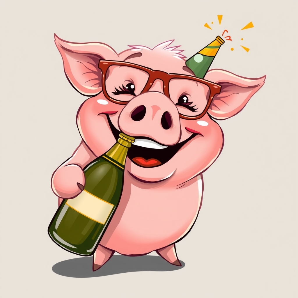 a smiling pig with glasses and champagne by मुफ्त एआई छवि जनरेटर - बिना लॉगिन के✨ | AIGAZOU