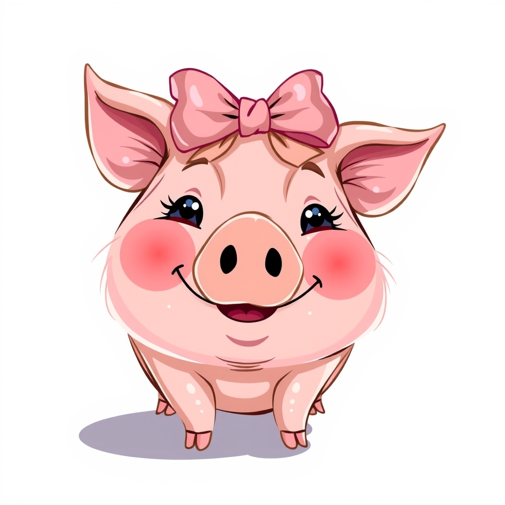 a smiling pig with a ribbon on its head by मुफ्त एआई छवि जनरेटर - बिना लॉगिन के✨ | AIGAZOU