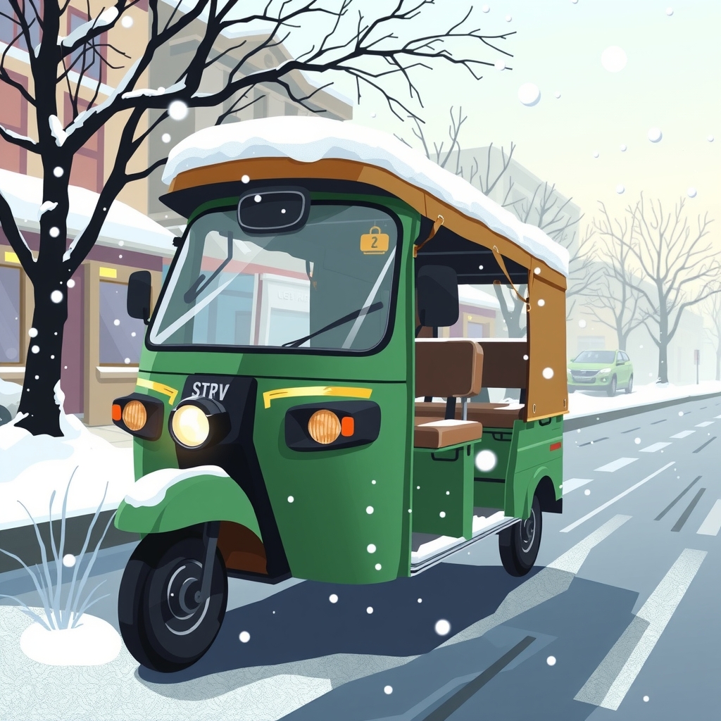 winter green tuktuk image by मुफ्त एआई छवि जनरेटर - बिना लॉगिन के✨ | AIGAZOU