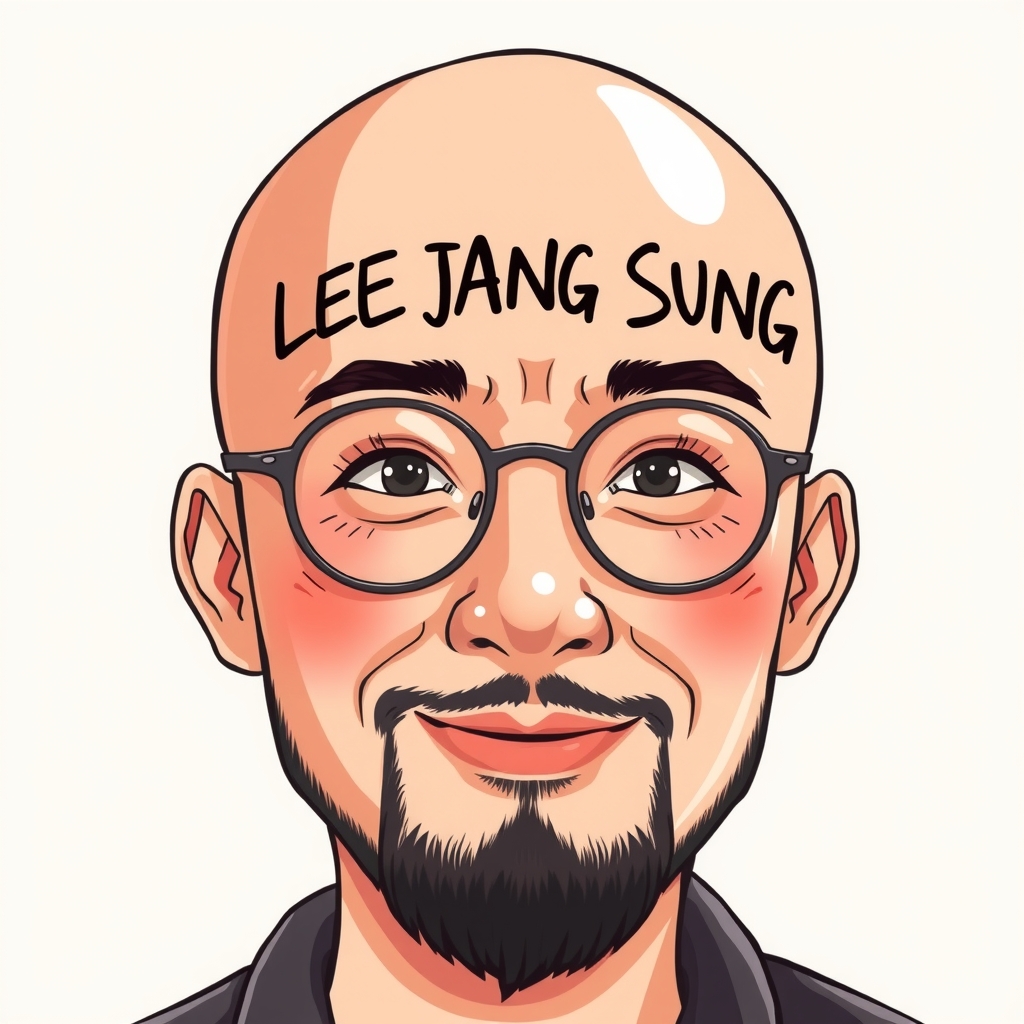 asian man in his 30s with round glasses friendly face bald mustache and goatee with lee jang sung written on by मुफ्त एआई छवि जनरेटर - बिना लॉगिन के✨ | AIGAZOU