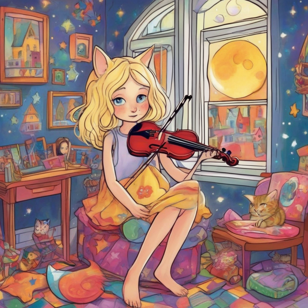 mia with her violin in her colorful room by मुफ्त एआई छवि जनरेटर - बिना लॉगिन के✨ | AIGAZOU