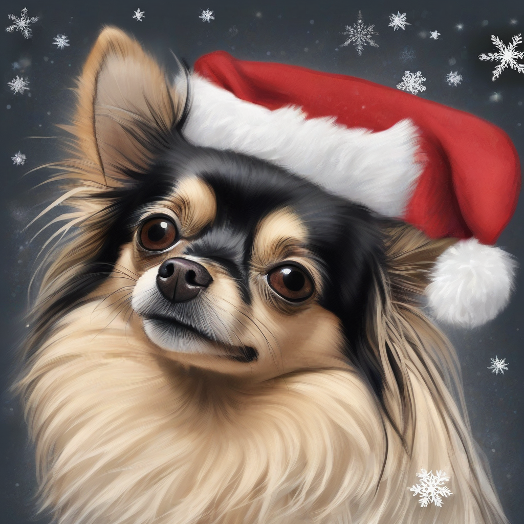 a french new year card with a long haired chihuahua resembling a black and blond spitz wearing a red christmas by मुफ्त एआई छवि जनरेटर - बिना लॉगिन के✨ | AIGAZOU