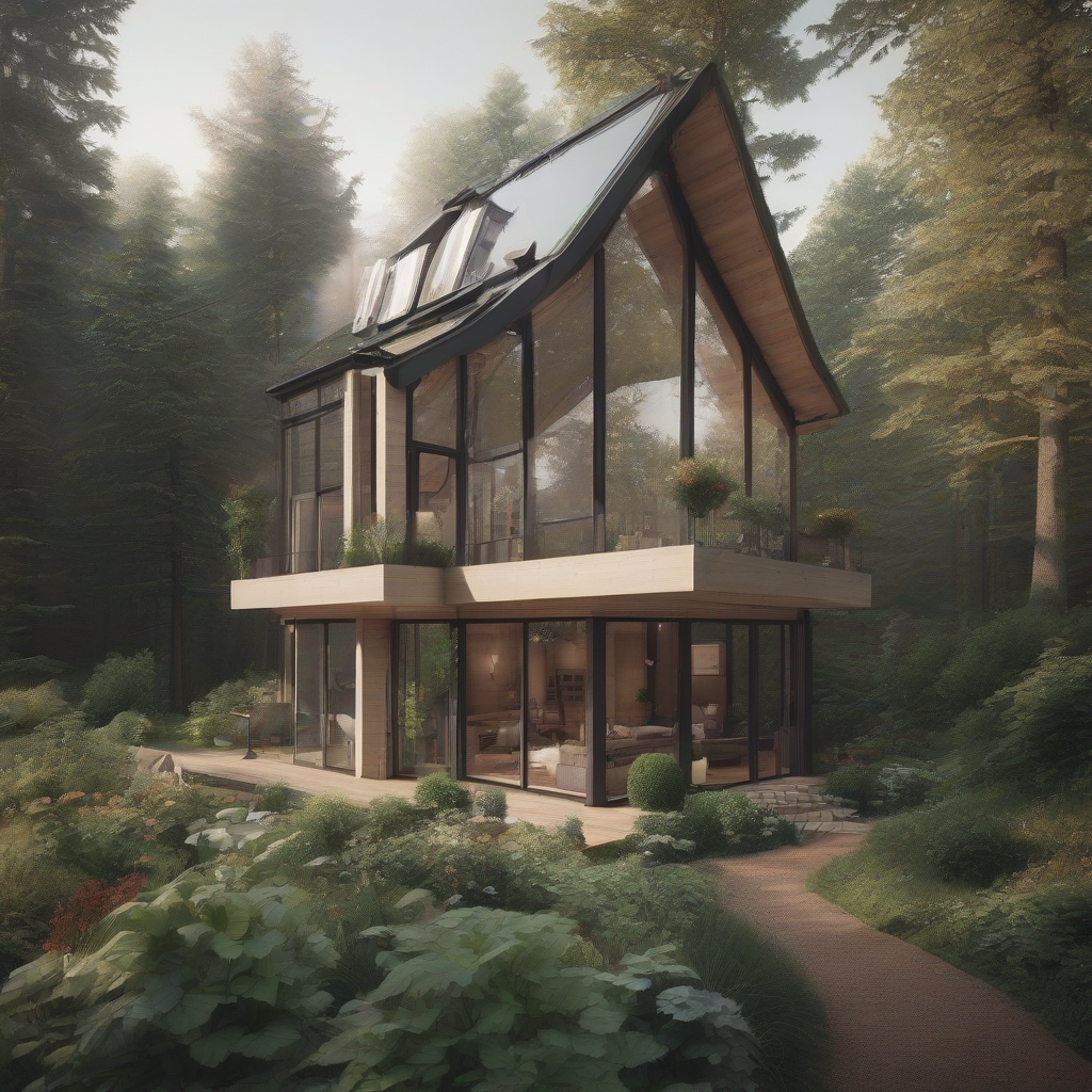 a house in the forest with a small garden and a sunroom by मुफ्त एआई छवि जनरेटर - बिना लॉगिन के✨ | AIGAZOU