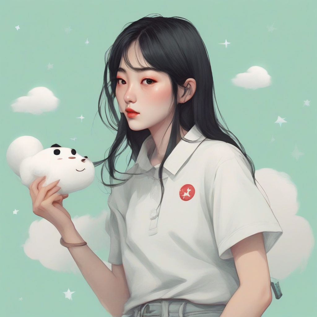 a korean girl with black hair and eyes wearing mint pants by मुफ्त एआई छवि जनरेटर - बिना लॉगिन के✨ | AIGAZOU