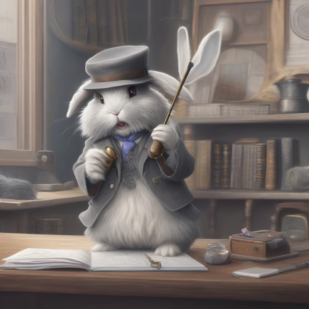 gray angora rabbit detective in action by मुफ्त एआई छवि जनरेटर - बिना लॉगिन के✨ | AIGAZOU