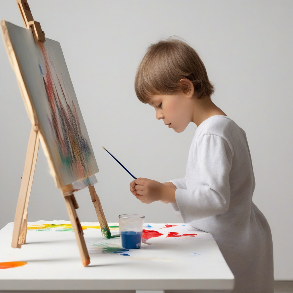 a 7 year old child painting a tiny themed canvas by Générateur d'images par IA gratuit - Aucune connexion nécessaire✨ | AIGAZOU