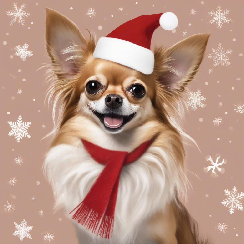 joyeux noel chihuahua long hair brown light red christmas hat by मुफ्त एआई छवि जनरेटर - बिना लॉगिन के✨ | AIGAZOU