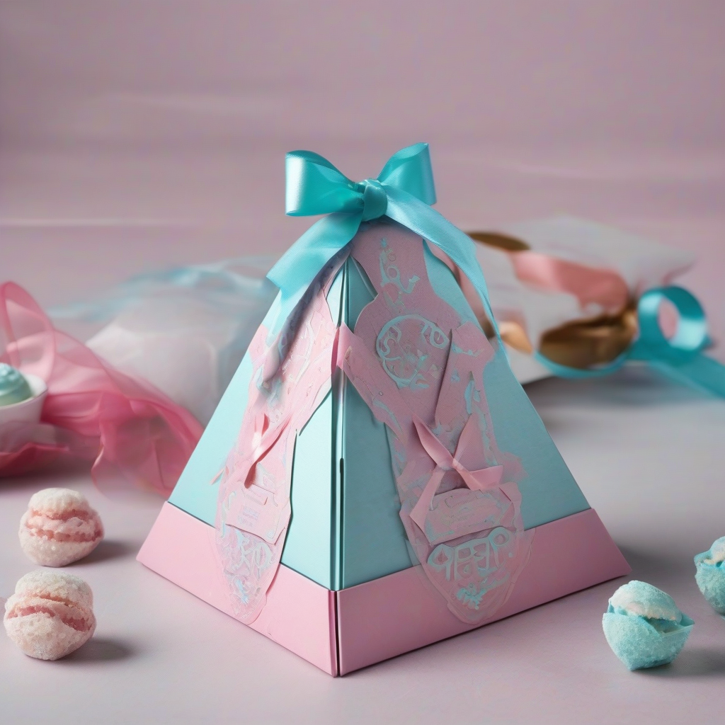 pyramid shaped snack package with ribbon handle and teal or light purple color by Générateur d'images par IA gratuit - Aucune connexion nécessaire✨ | AIGAZOU