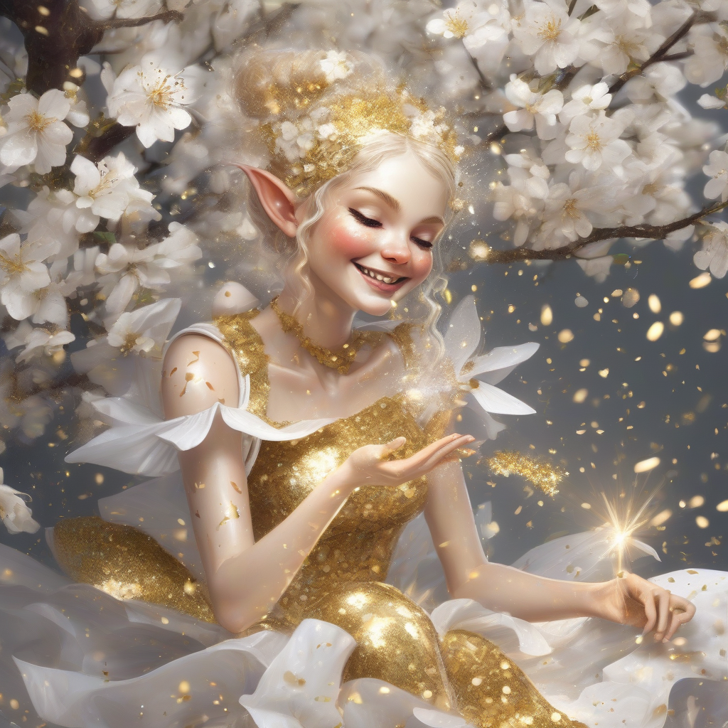 happy laughing elf magics with golden glitter by मुफ्त एआई छवि जनरेटर - बिना लॉगिन के✨ | AIGAZOU