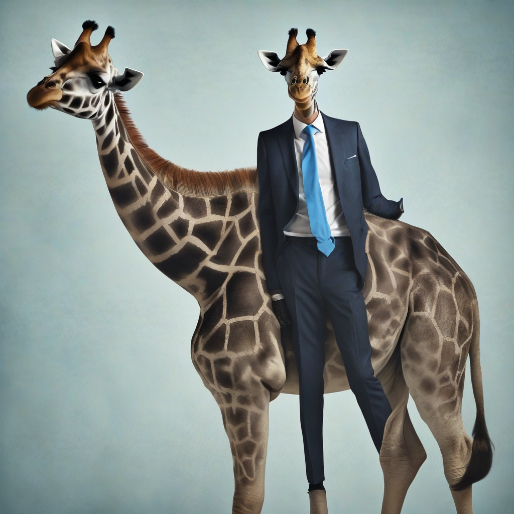 a giraffe in a black suit and blue tie by मुफ्त एआई छवि जनरेटर - बिना लॉगिन के✨ | AIGAZOU