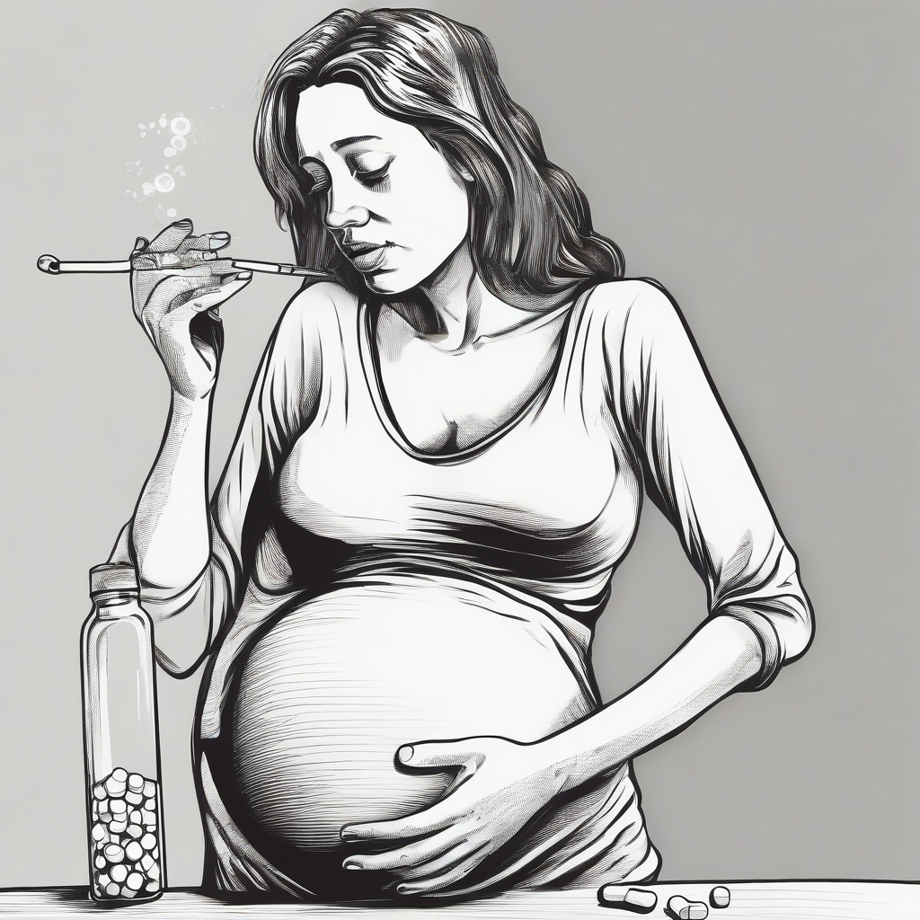 pregnant woman takes drugs drawn black white by Générateur d'images par IA gratuit - Aucune connexion nécessaire✨ | AIGAZOU