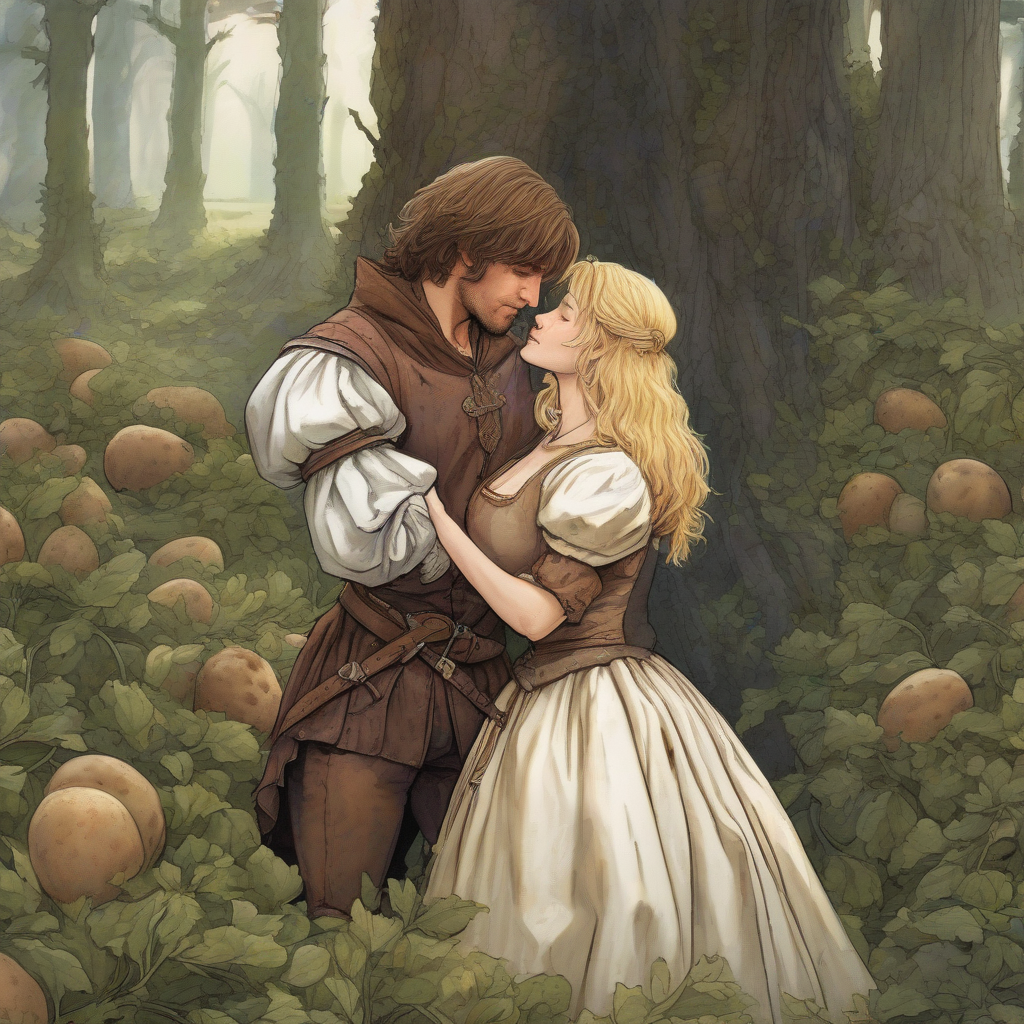 muscular man with brown hair and medieval clothing embraces blonde woman by Générateur d'images par IA gratuit - Aucune connexion nécessaire✨ | AIGAZOU