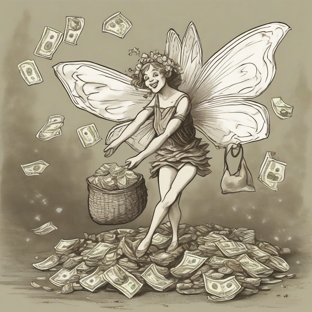 a singing friendly fairy drags a sack of money by मुफ्त एआई छवि जनरेटर - बिना लॉगिन के✨ | AIGAZOU