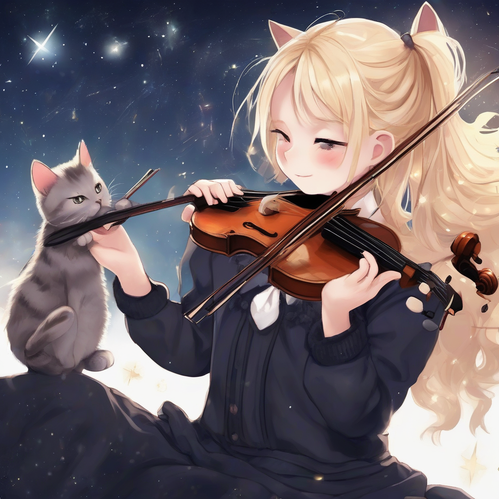 blonde girl violin starry sky black cat by Générateur d'images par IA gratuit - Aucune connexion nécessaire✨ | AIGAZOU