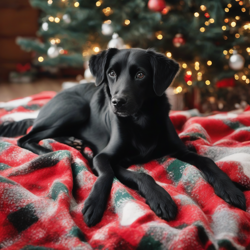 black dog on christmas blanket by मुफ्त एआई छवि जनरेटर - बिना लॉगिन के✨ | AIGAZOU