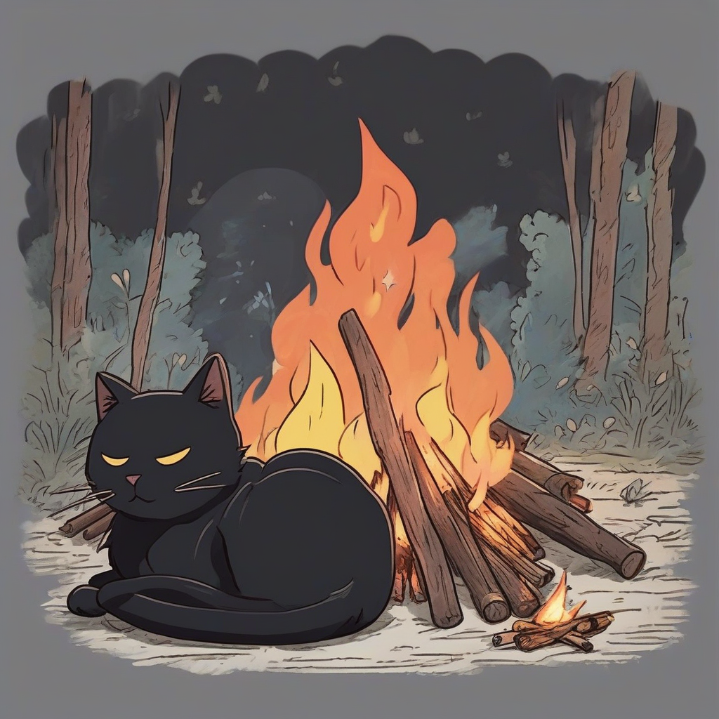 a black cat sleeping by a bonfire in gibli style by मुफ्त एआई छवि जनरेटर - बिना लॉगिन के✨ | AIGAZOU