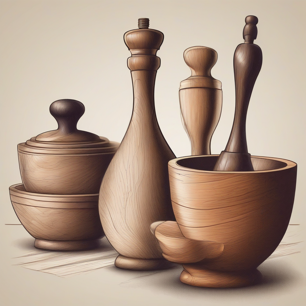 salt and pepper shakers in background wooden bowl foreground colored woodturning by Générateur d'images par IA gratuit - Aucune connexion nécessaire✨ | AIGAZOU