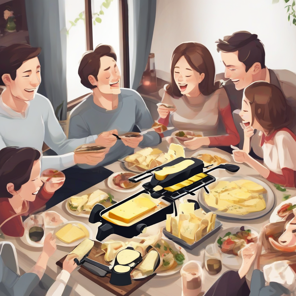 eating raclette with family members happily relaxed by मुफ्त एआई छवि जनरेटर - बिना लॉगिन के✨ | AIGAZOU