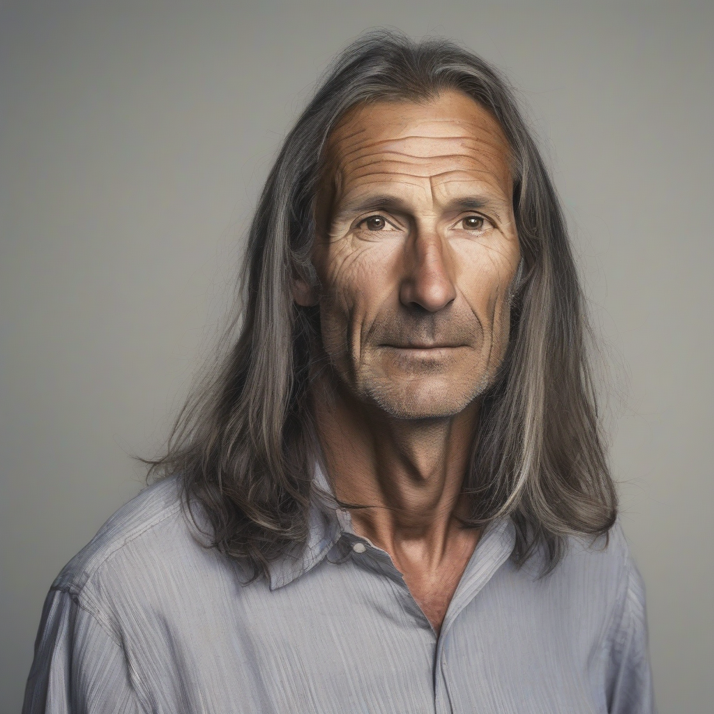 color portrait of a 50 year old man with long hair by मुफ्त एआई छवि जनरेटर - बिना लॉगिन के✨ | AIGAZOU