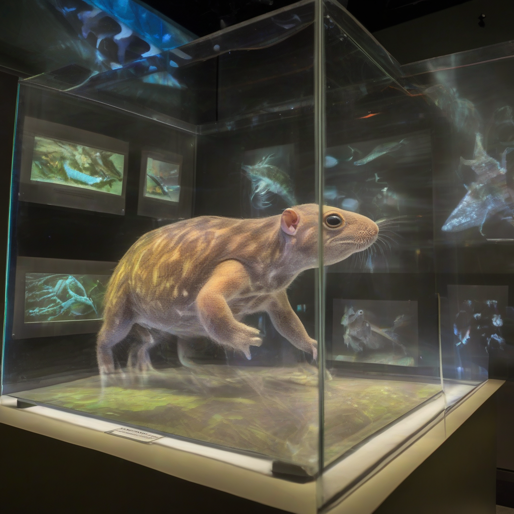 holographic display of a small animal in a natural history museum by मुफ्त एआई छवि जनरेटर - बिना लॉगिन के✨ | AIGAZOU