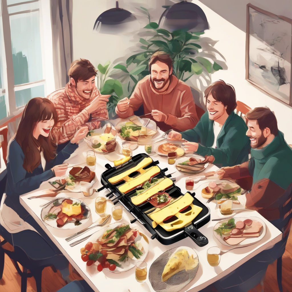 raclette essen mit 8 personen frohlich entspannt by मुफ्त एआई छवि जनरेटर - बिना लॉगिन के✨ | AIGAZOU