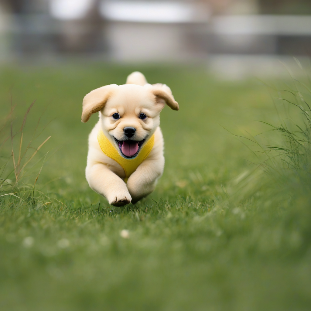 a yellow puppy running on the grass by मुफ्त एआई छवि जनरेटर - बिना लॉगिन के✨ | AIGAZOU