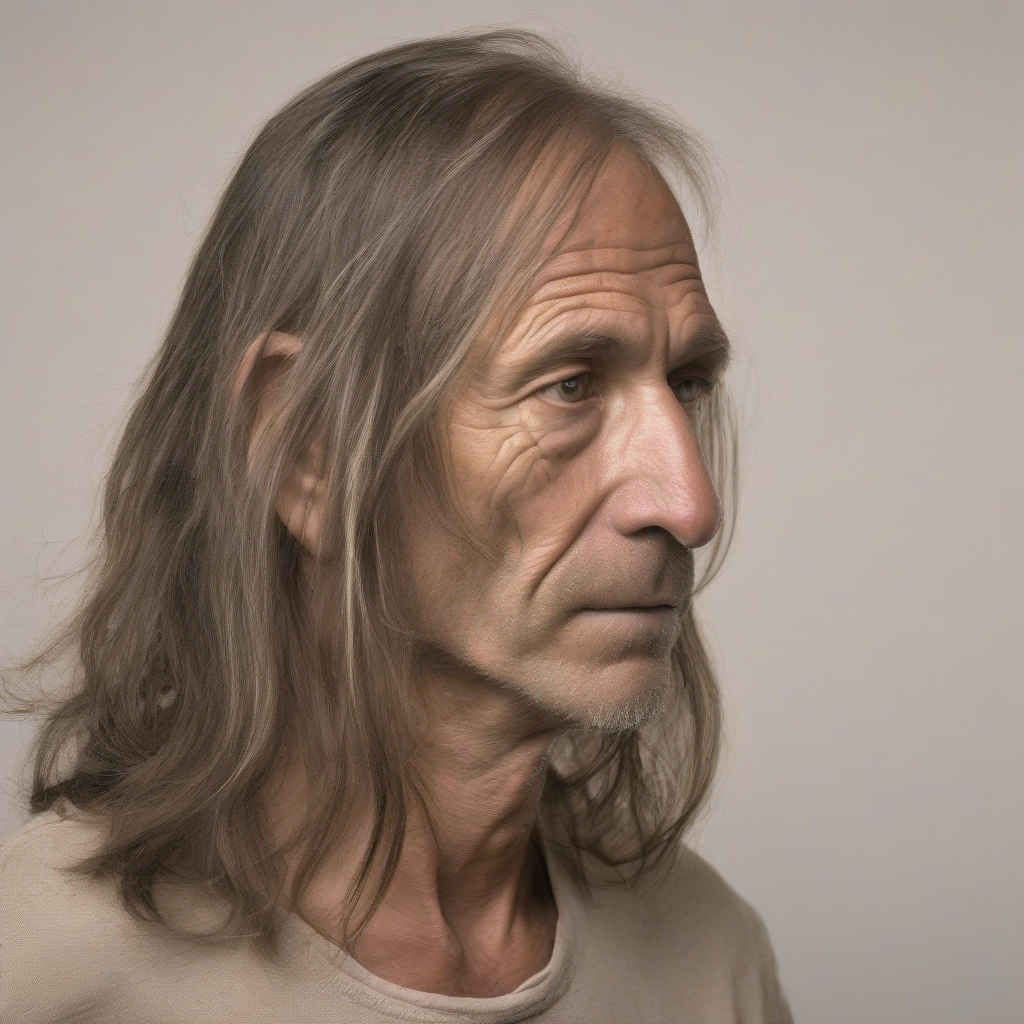 color portrait of a 50 year old man very thin with long hair by मुफ्त एआई छवि जनरेटर - बिना लॉगिन के✨ | AIGAZOU