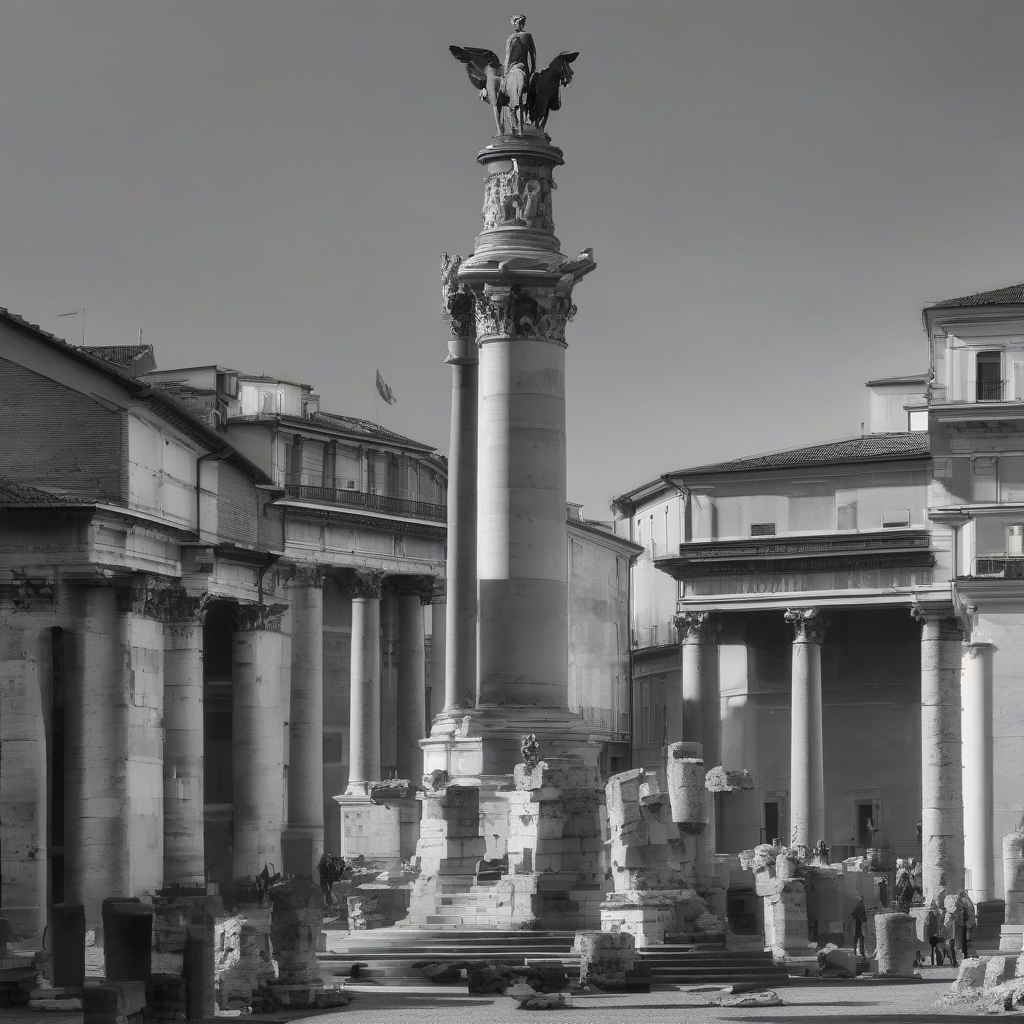 black and white image of trajans column by मुफ्त एआई छवि जनरेटर - बिना लॉगिन के✨ | AIGAZOU