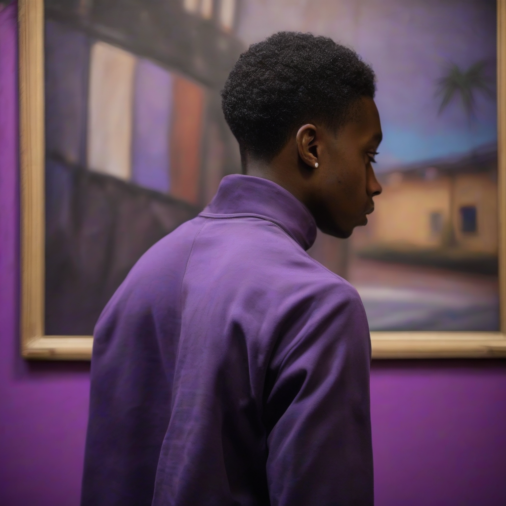 a young black man back painting purple wooden wall by मुफ्त एआई छवि जनरेटर - बिना लॉगिन के✨ | AIGAZOU