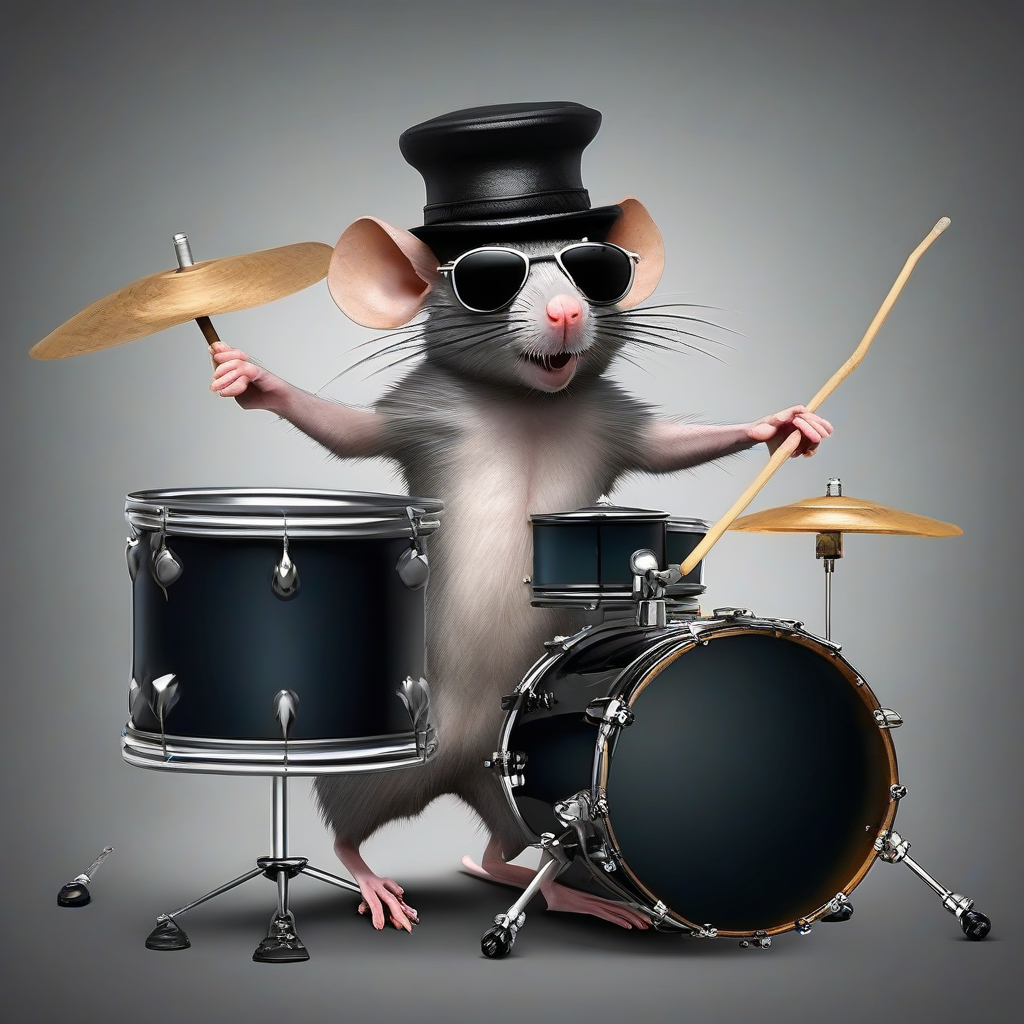 rat with dark glasses and hat plays drums by मुफ्त एआई छवि जनरेटर - बिना लॉगिन के✨ | AIGAZOU