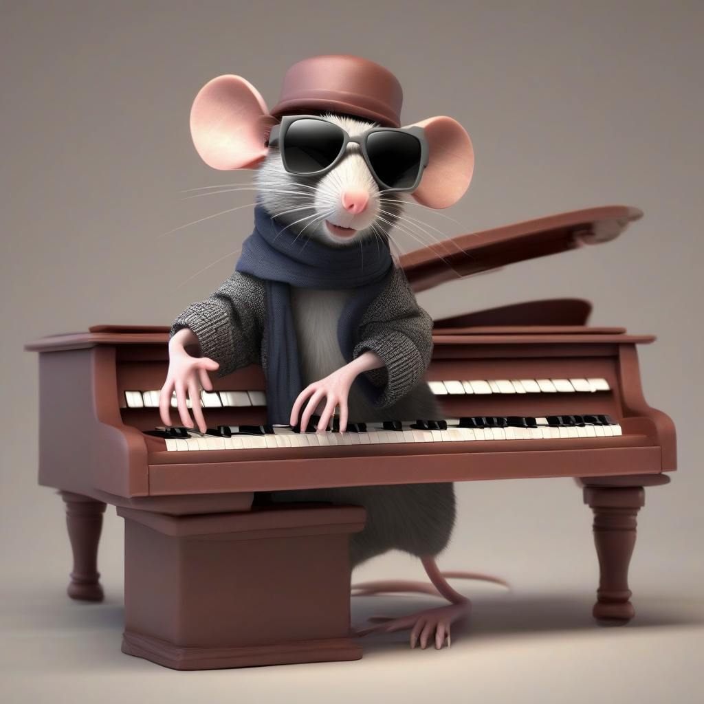 a man with dark glasses hat and scarf playing piano in 3d by Générateur d'images par IA gratuit - Aucune connexion nécessaire✨ | AIGAZOU