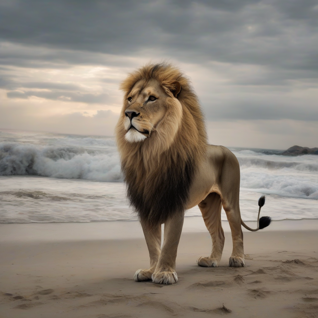 powerful lion on the beach by Générateur d'images par IA gratuit - Aucune connexion nécessaire✨ | AIGAZOU