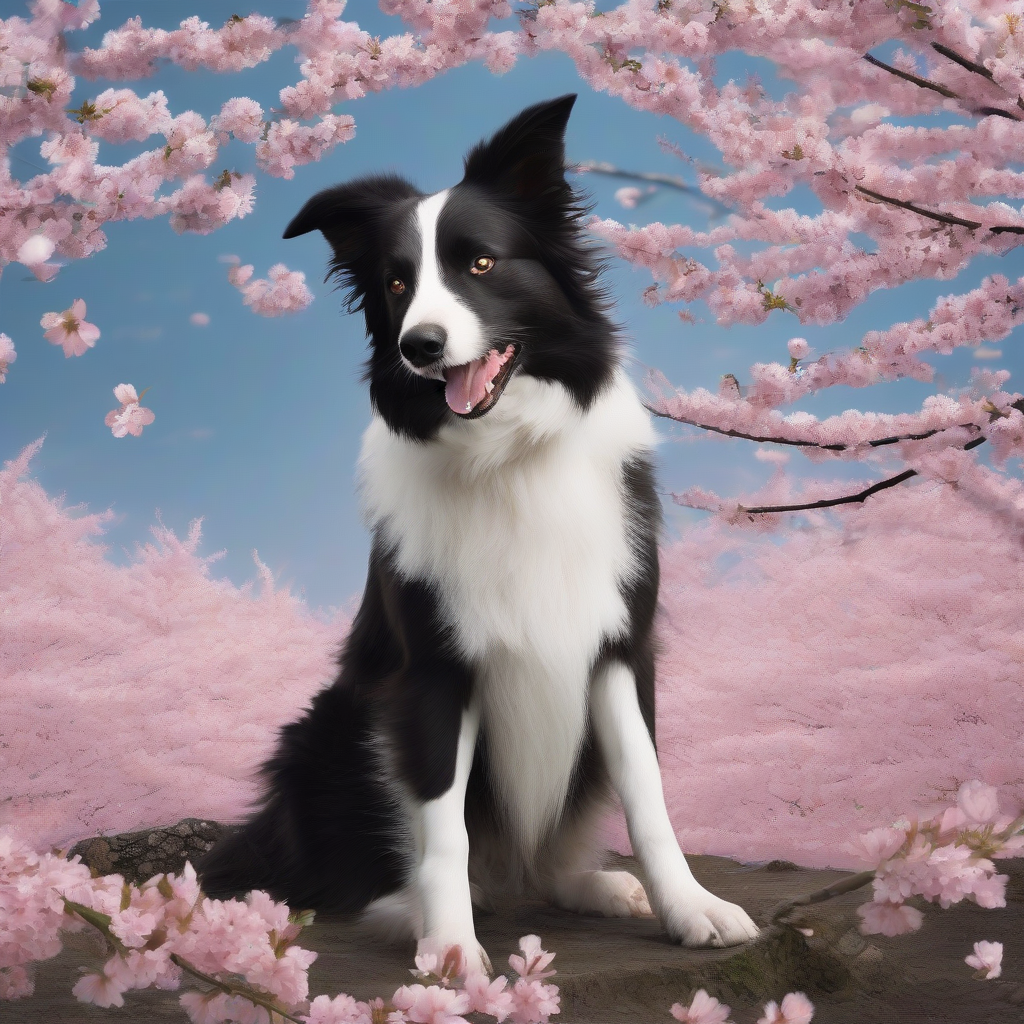 a border collie enjoying cherry blossom viewing by मुफ्त एआई छवि जनरेटर - बिना लॉगिन के✨ | AIGAZOU