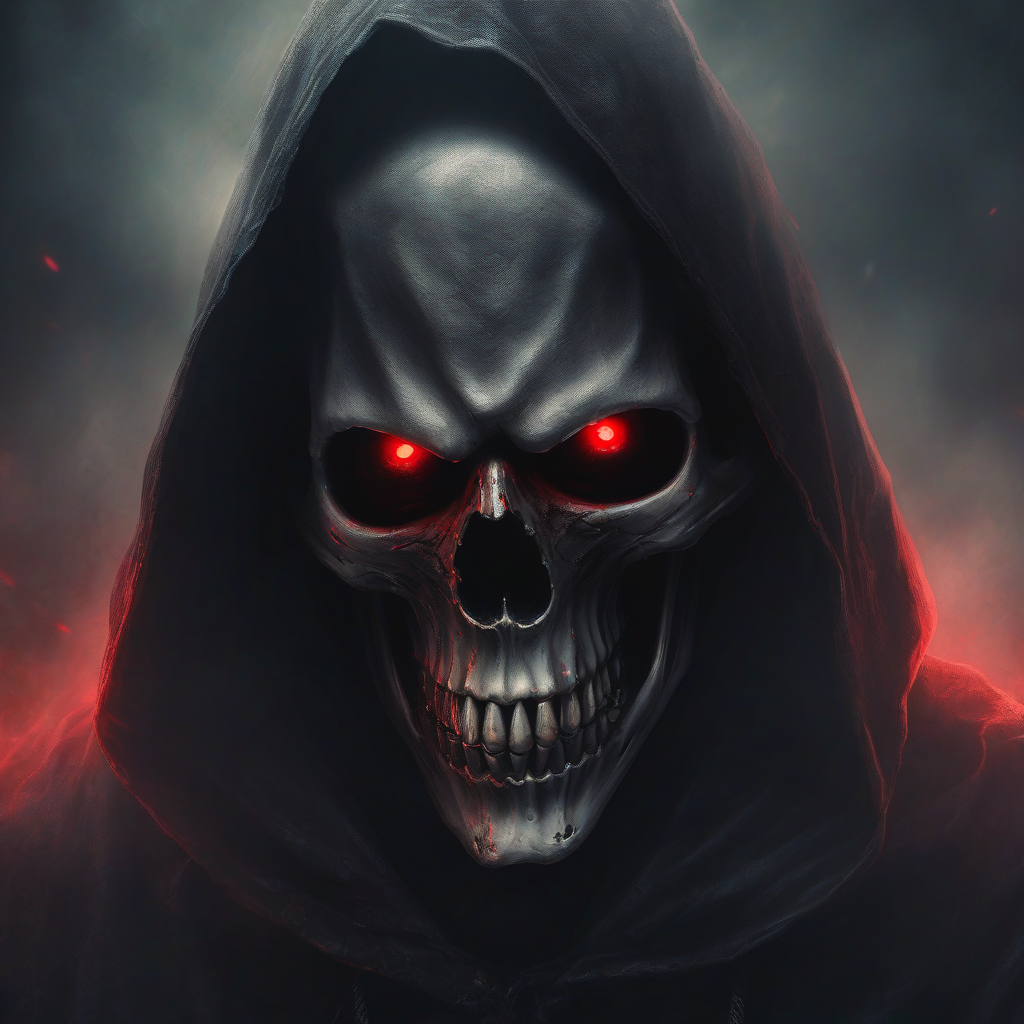 grim reaper face glowing red eyes dark hood by मुफ्त एआई छवि जनरेटर - बिना लॉगिन के✨ | AIGAZOU