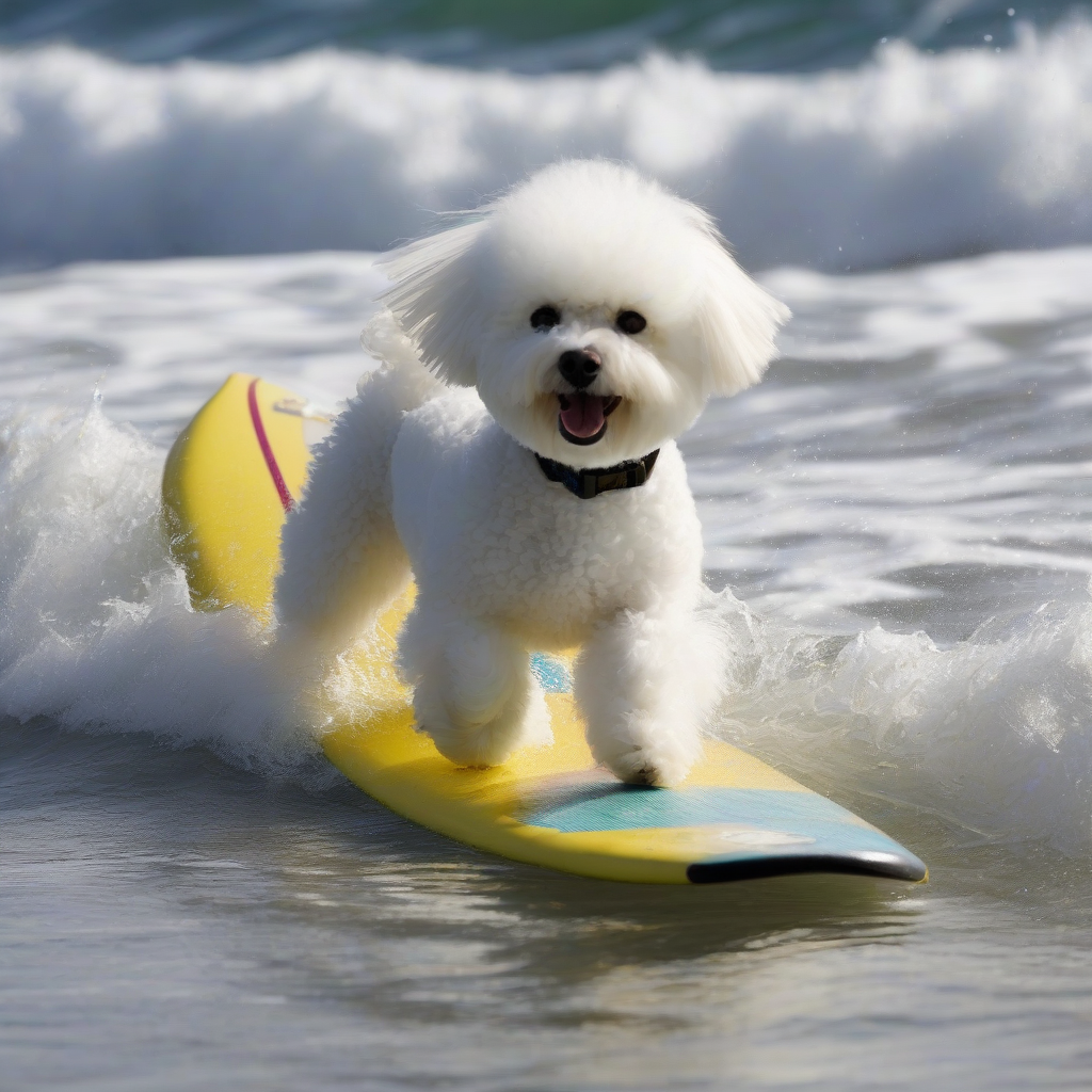 surfing bichon frise by Générateur d'images par IA gratuit - Aucune connexion nécessaire✨ | AIGAZOU