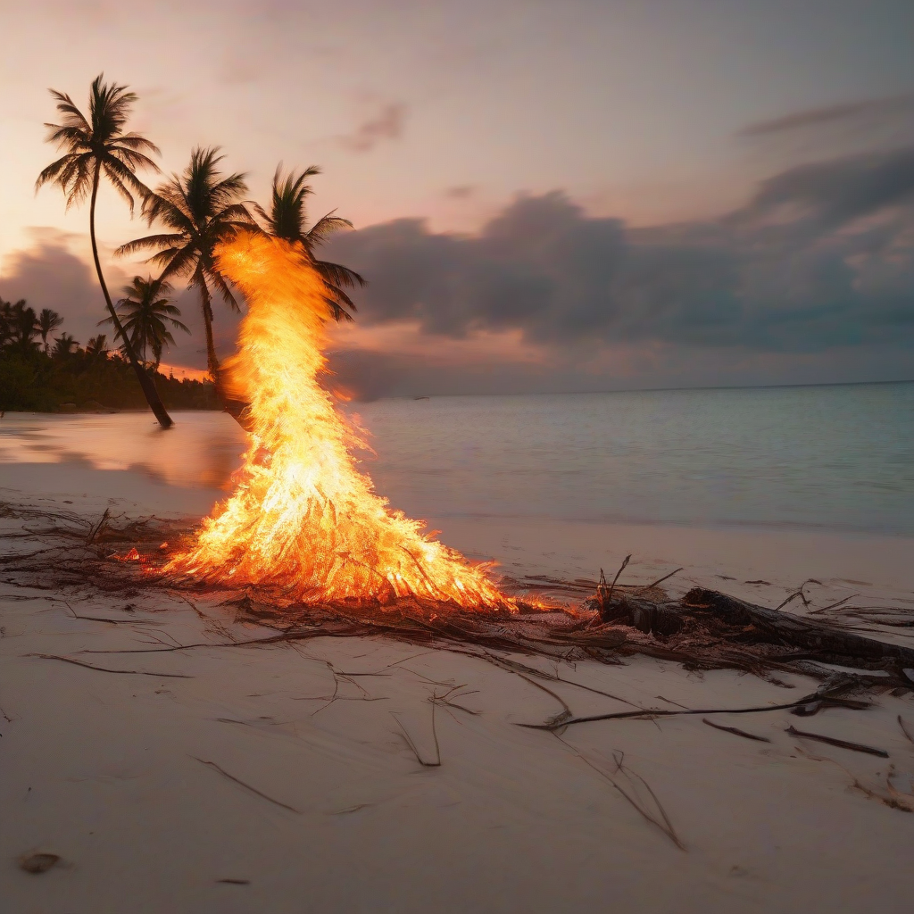 fire on the beach coconut palm by मुफ्त एआई छवि जनरेटर - बिना लॉगिन के✨ | AIGAZOU