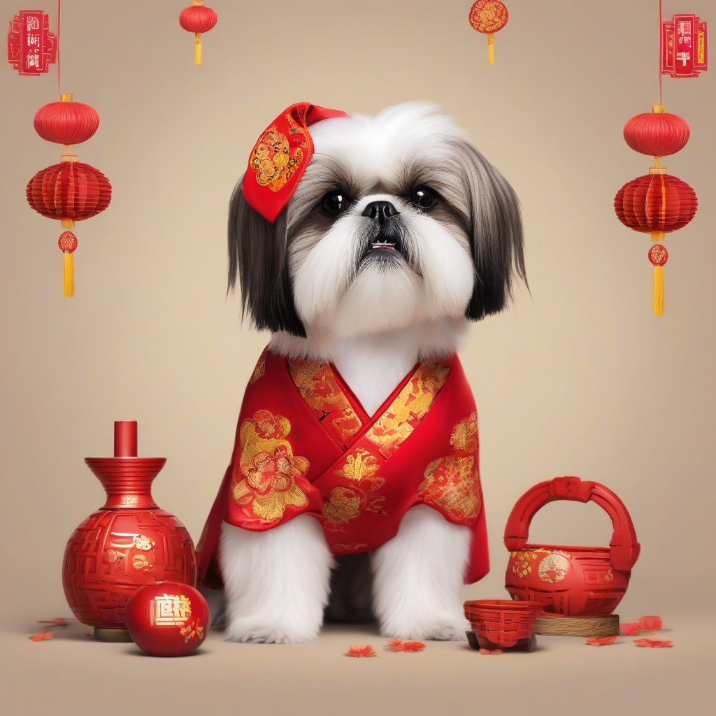 celebrating lunar new year with shih tzu by मुफ्त एआई छवि जनरेटर - बिना लॉगिन के✨ | AIGAZOU