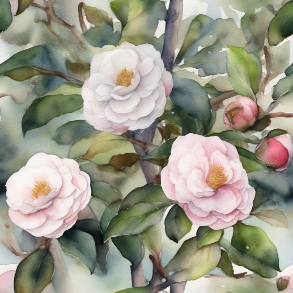 cold camellia watercolor painting by मुफ्त एआई छवि जनरेटर - बिना लॉगिन के✨ | AIGAZOU