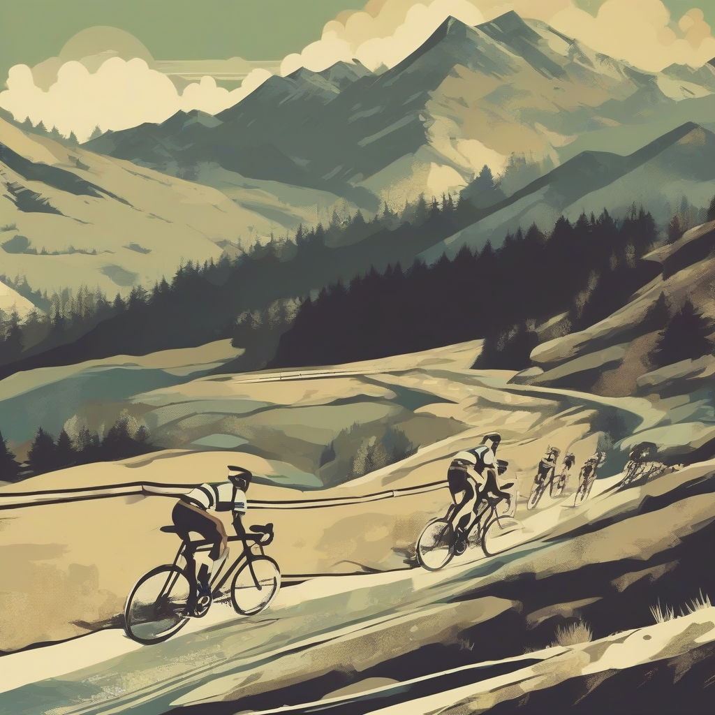 bike race through mountains retro style by मुफ्त एआई छवि जनरेटर - बिना लॉगिन के✨ | AIGAZOU