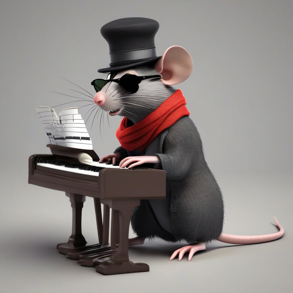 rat with dark glasses hat and shawl plays piano 3d by मुफ्त एआई छवि जनरेटर - बिना लॉगिन के✨ | AIGAZOU