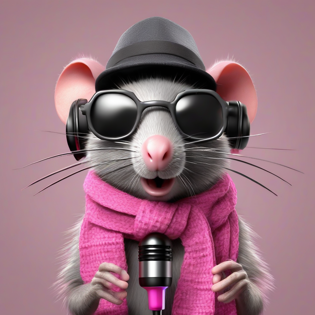 rat with pink glasses hat and scarf sings with microphone 3d by Générateur d'images par IA gratuit - Aucune connexion nécessaire✨ | AIGAZOU