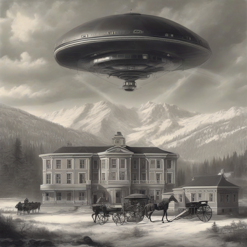 ufo over a sanatorium in the mountains 1880 by मुफ्त एआई छवि जनरेटर - बिना लॉगिन के✨ | AIGAZOU