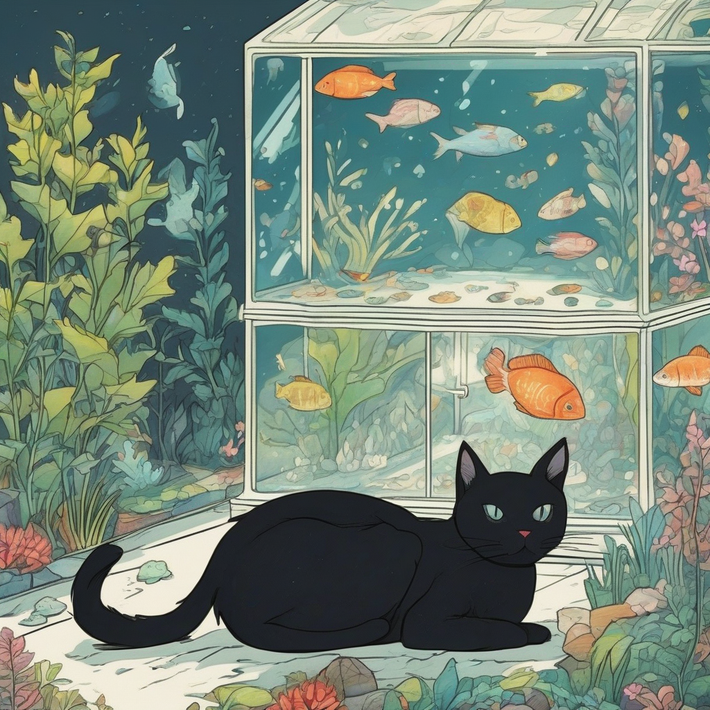 black cat and forest aquarium by मुफ्त एआई छवि जनरेटर - बिना लॉगिन के✨ | AIGAZOU