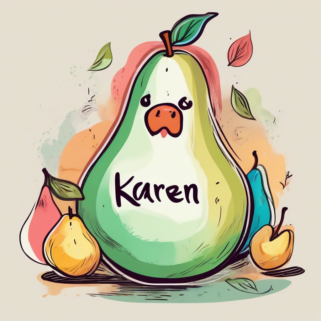 a colorful pear with handwritten karen word by मुफ्त एआई छवि जनरेटर - बिना लॉगिन के✨ | AIGAZOU